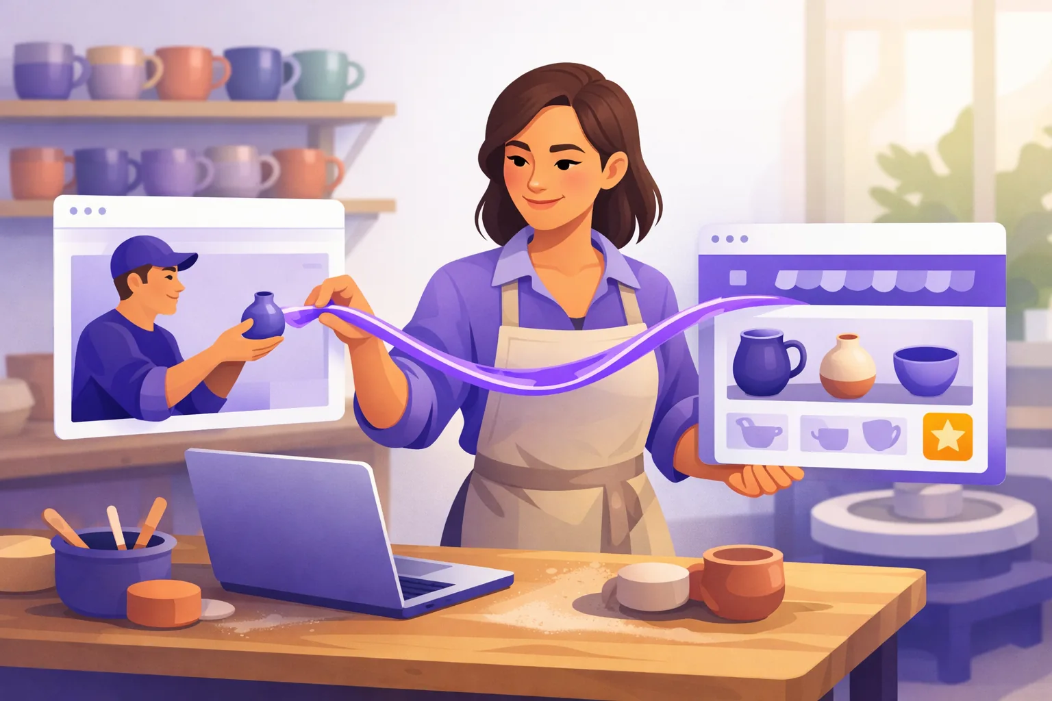 Ceramics maker copying one line of Google reviews embed code into her online store