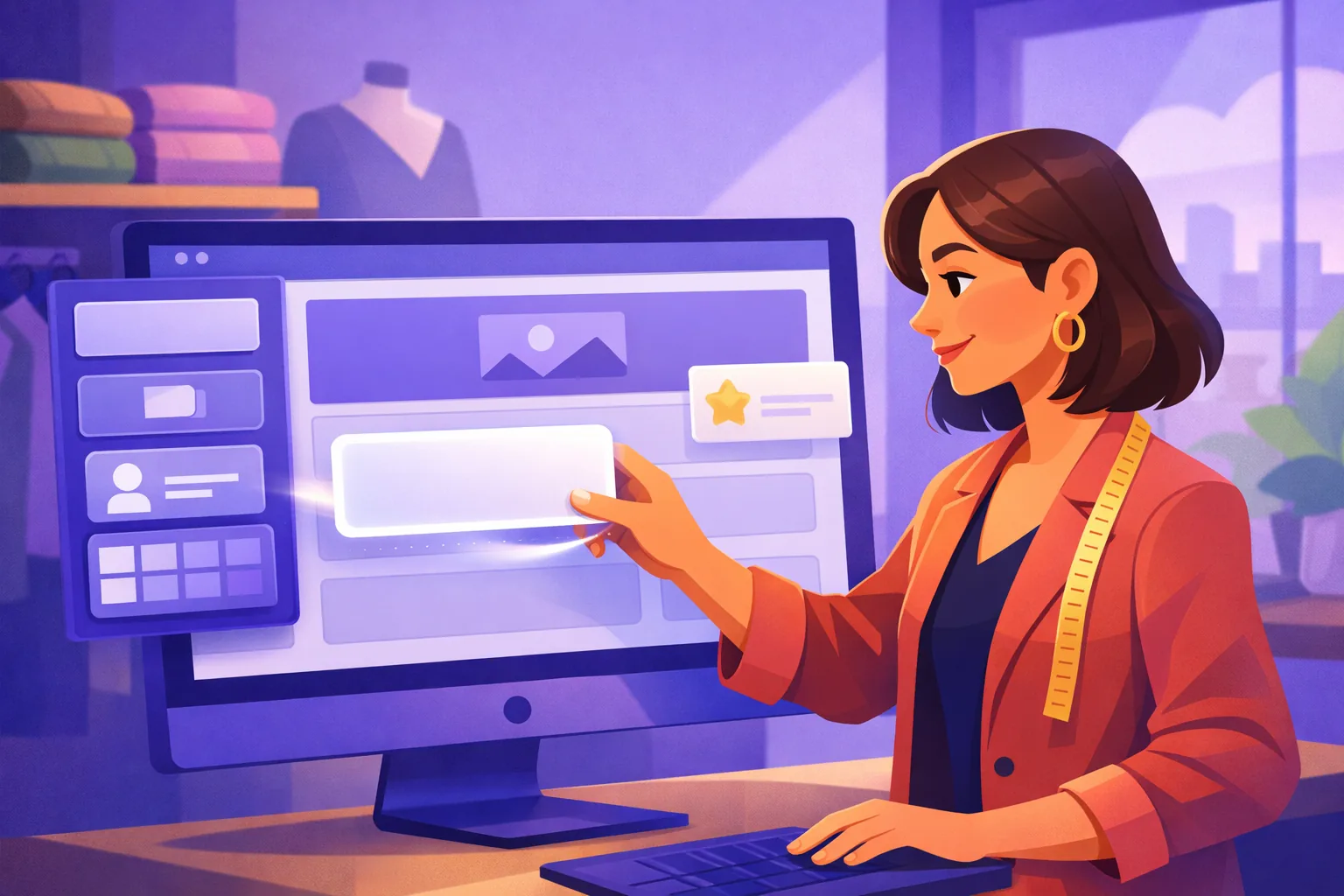 Shop owner dragging a Custom Liquid section into her Shopify theme editor