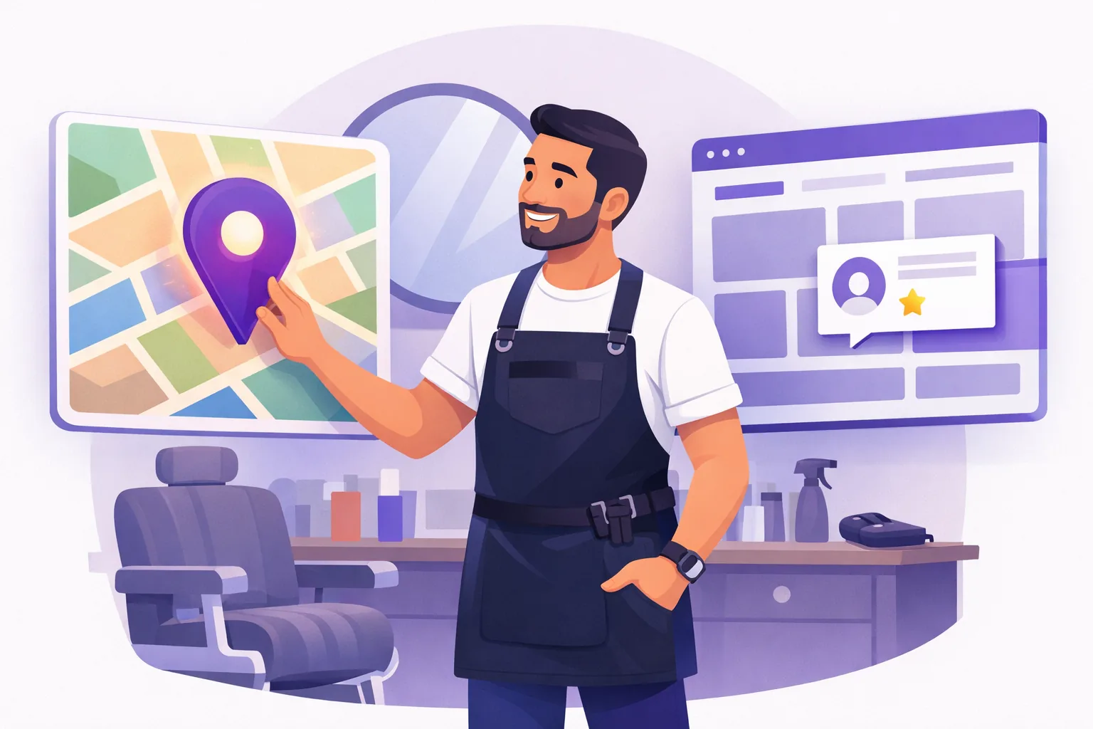 Barber seeing that Google Maps reads his profile reviews, not his website's copy