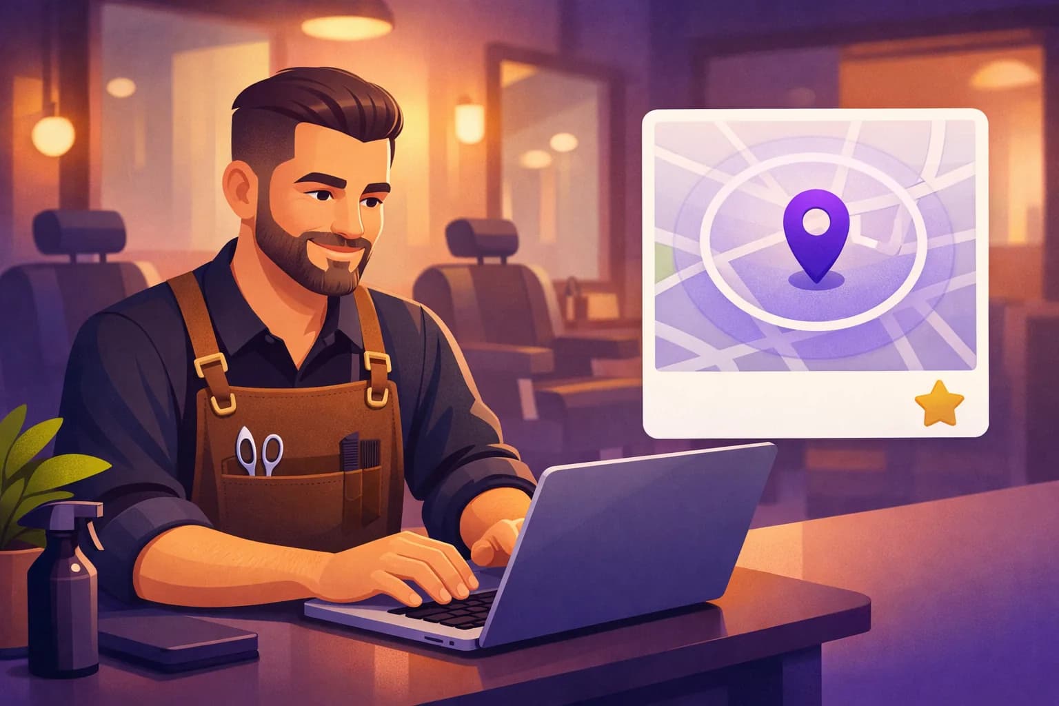 Barber updating his business profile as the reach around his map pin grows outward
