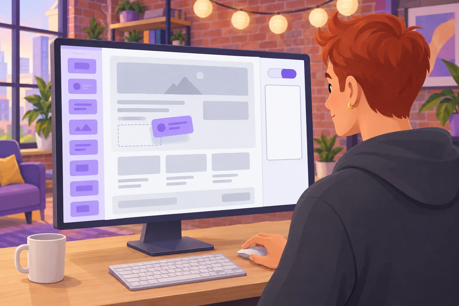 Web designer dragging an Embed component from Framer's Insert panel onto the page canvas, with the HTML type selected in the properties panel