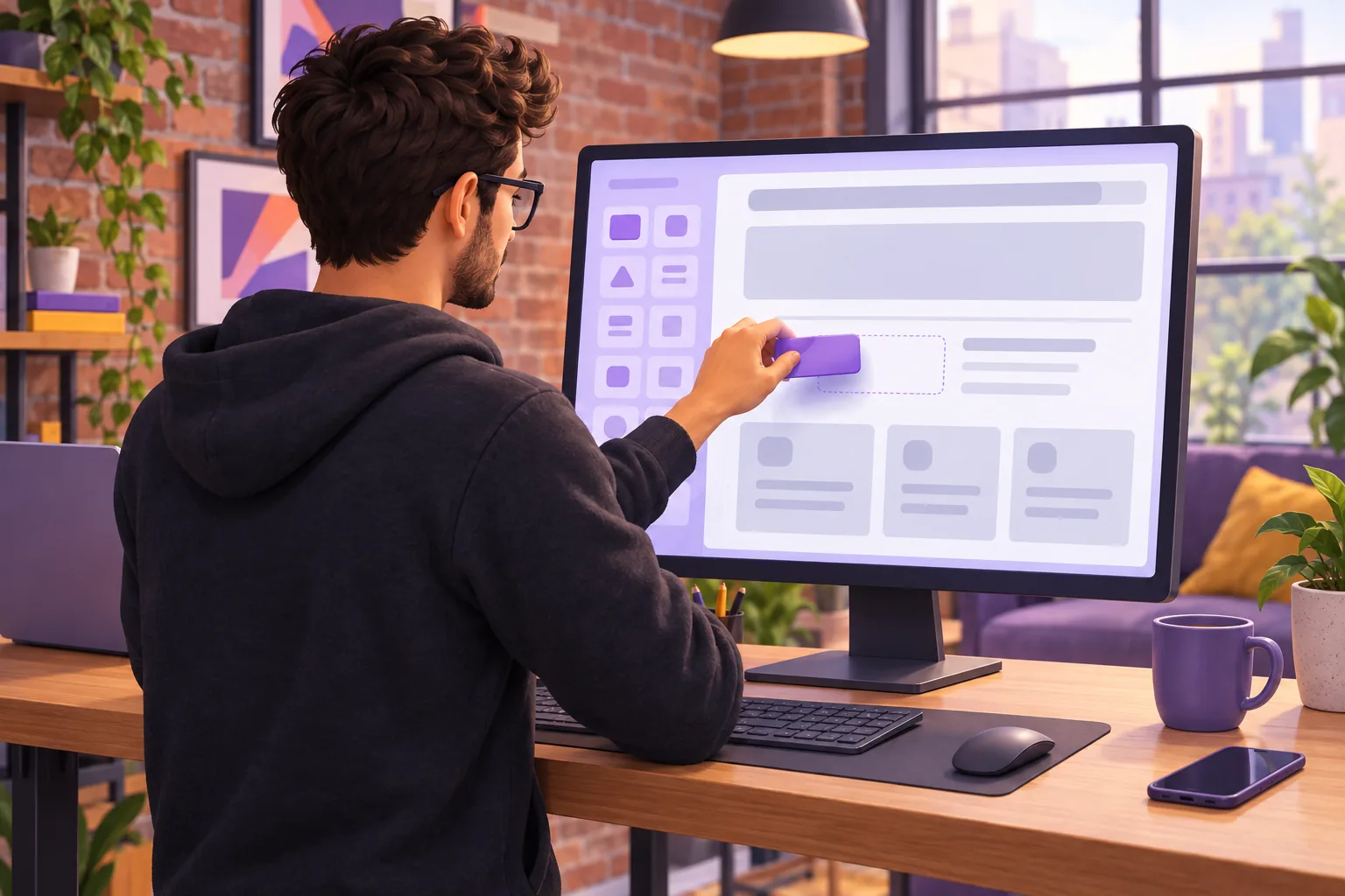 Web designer dragging a Code Embed element from the Webflow Add panel onto the page canvas