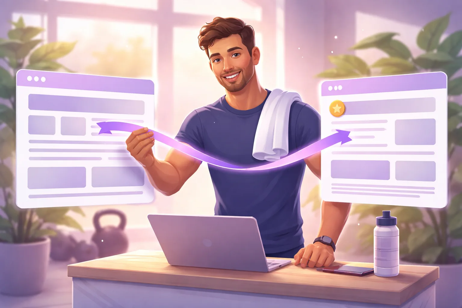 Gym owner copying one line of embed code from a widget builder into his website