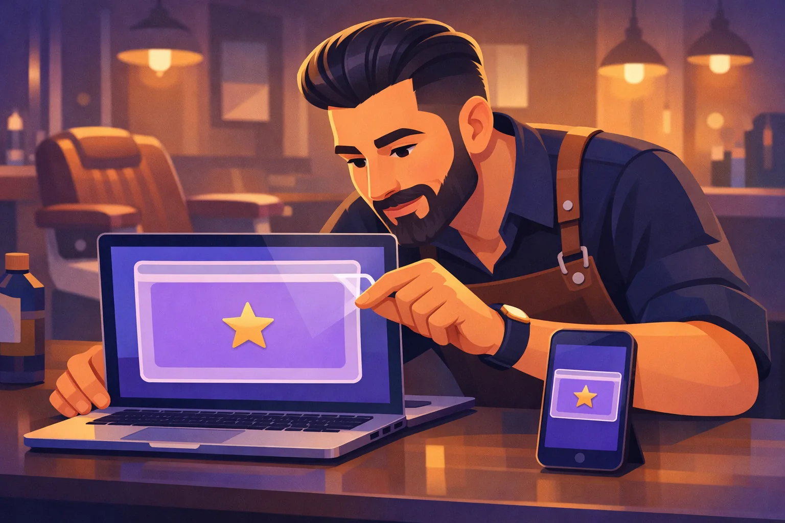Barber resizing an embedded frame so his Google reviews fit without clipping