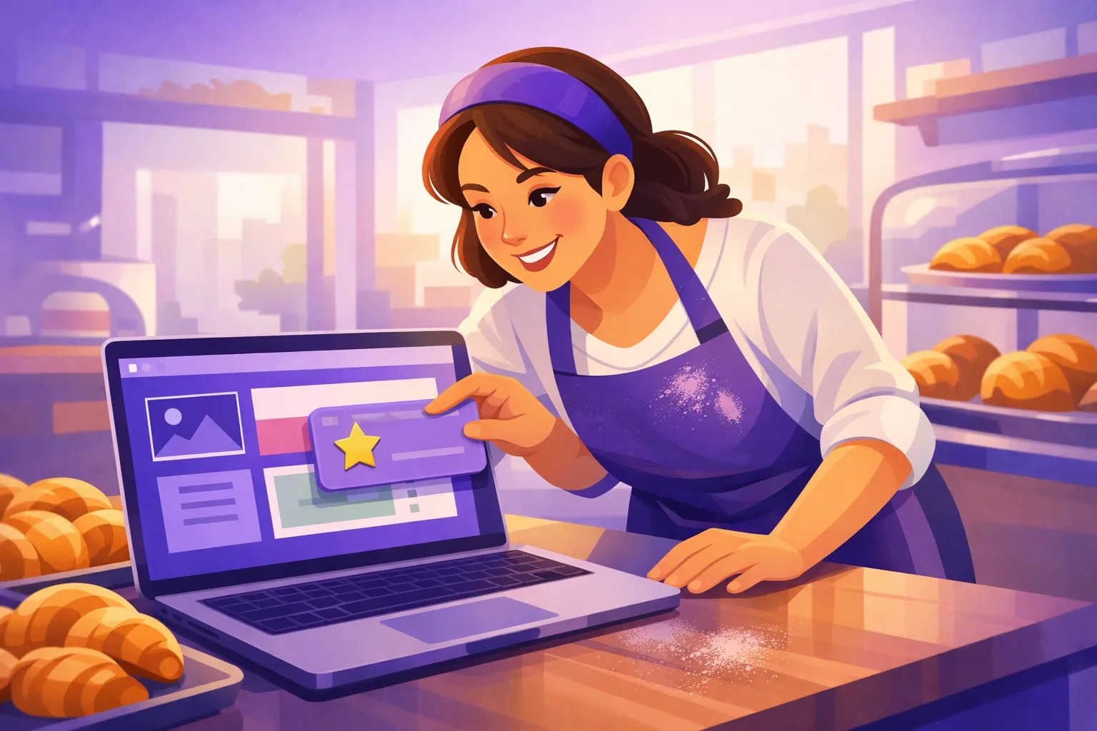 Bakery owner adding a Google reviews widget to her Wix website