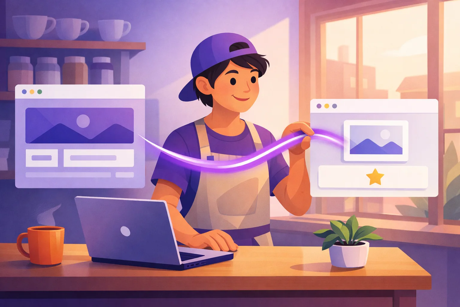 Small business owner copying a single line of embed code from a widget builder into their website