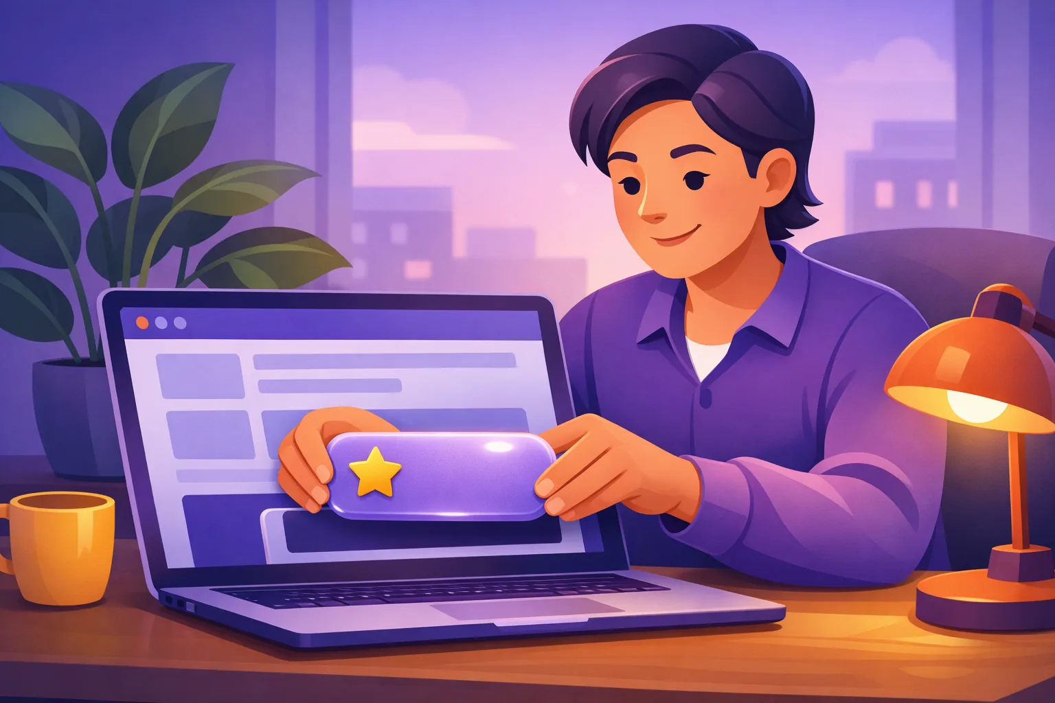 WordPress owner placing a reviews content block into a page layout on their laptop screen