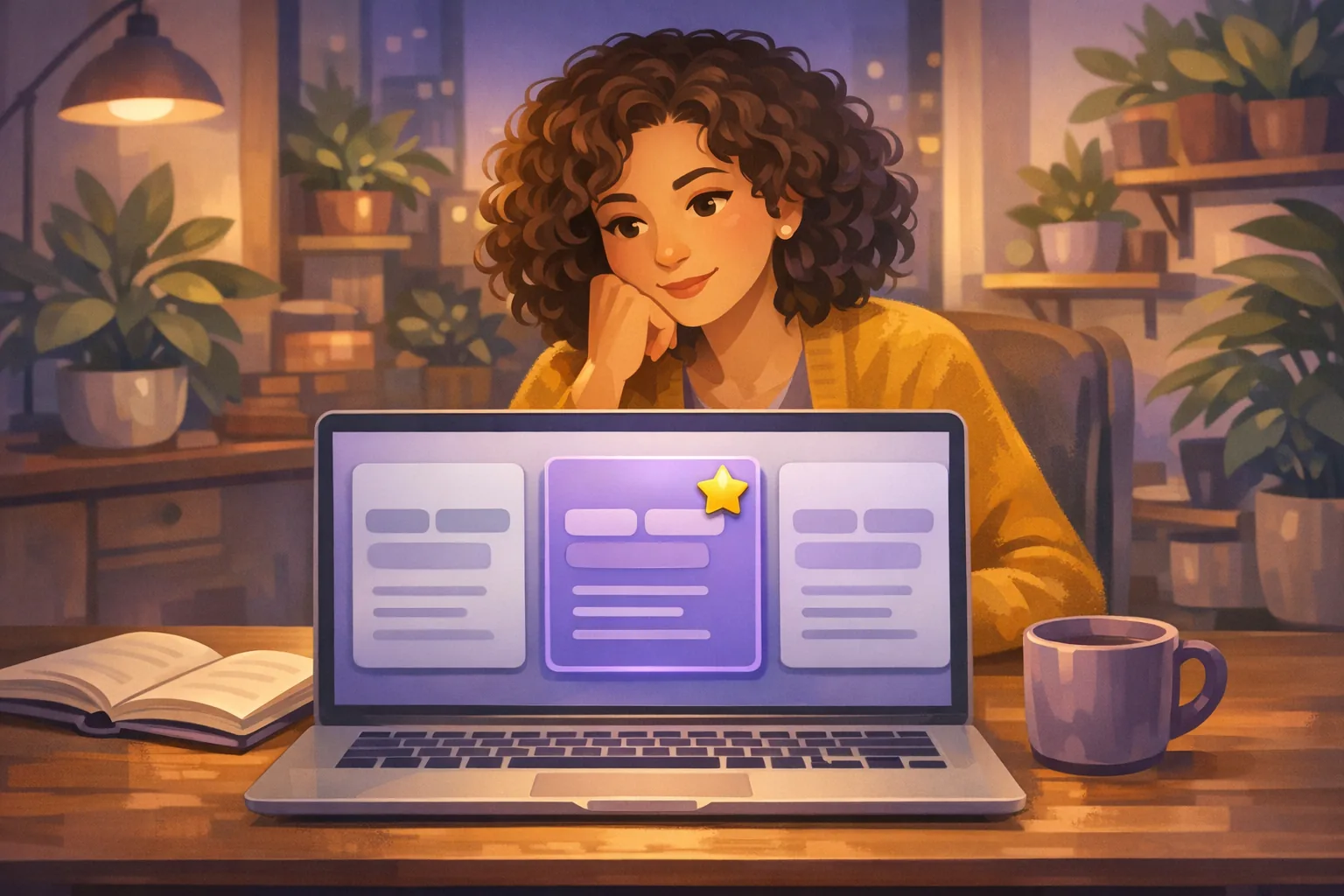 Small business owner comparing Google reviews widget options side by side on her laptop