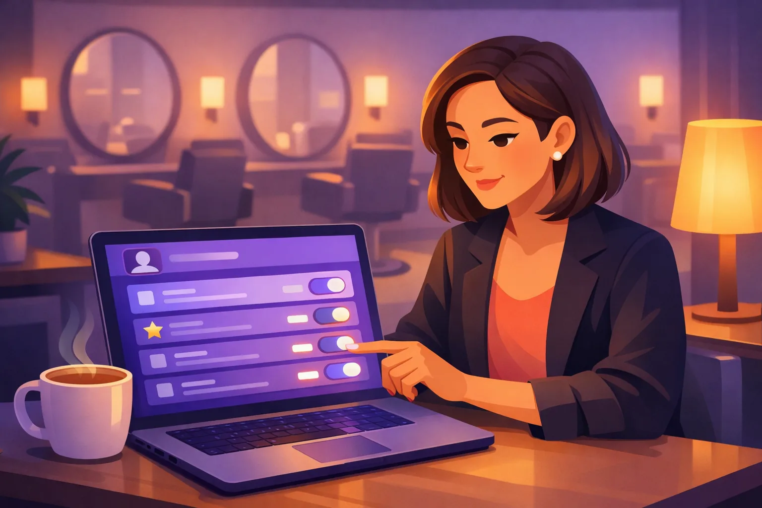 Shop owner carefully filling out the services on her business profile