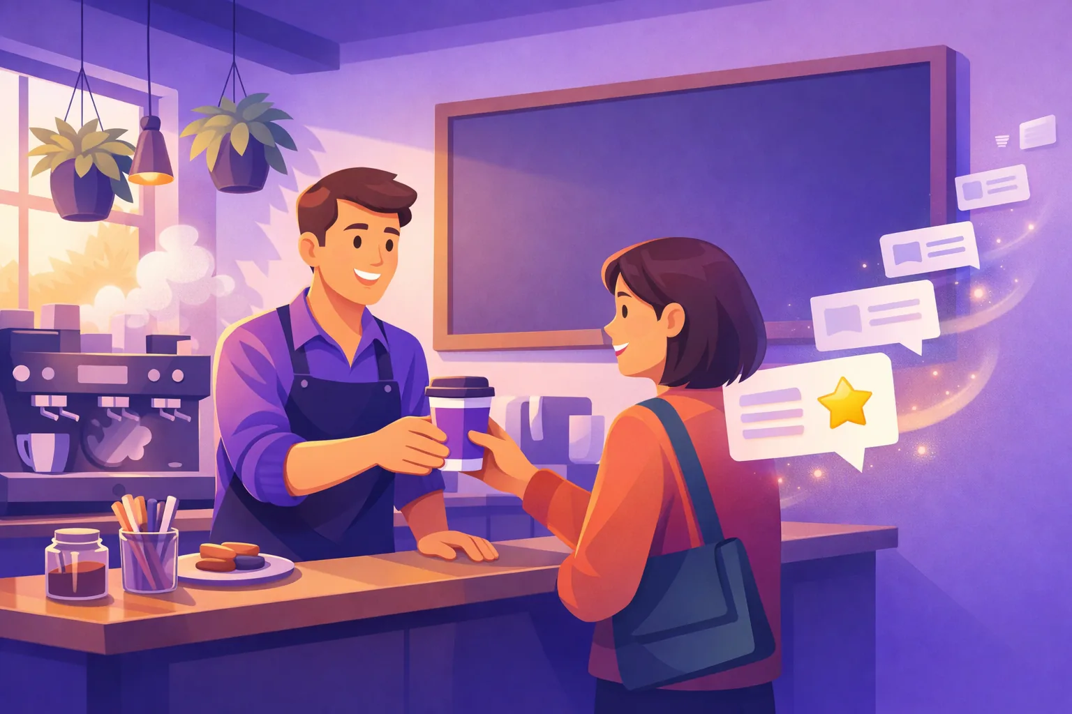 A steady stream of fresh customer reviews arriving at a busy cafe