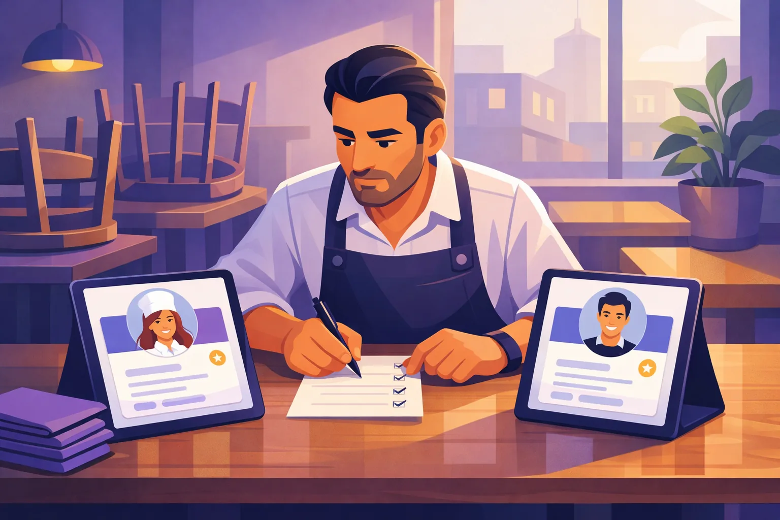 Owner working through a side-by-side comparison of two business profiles