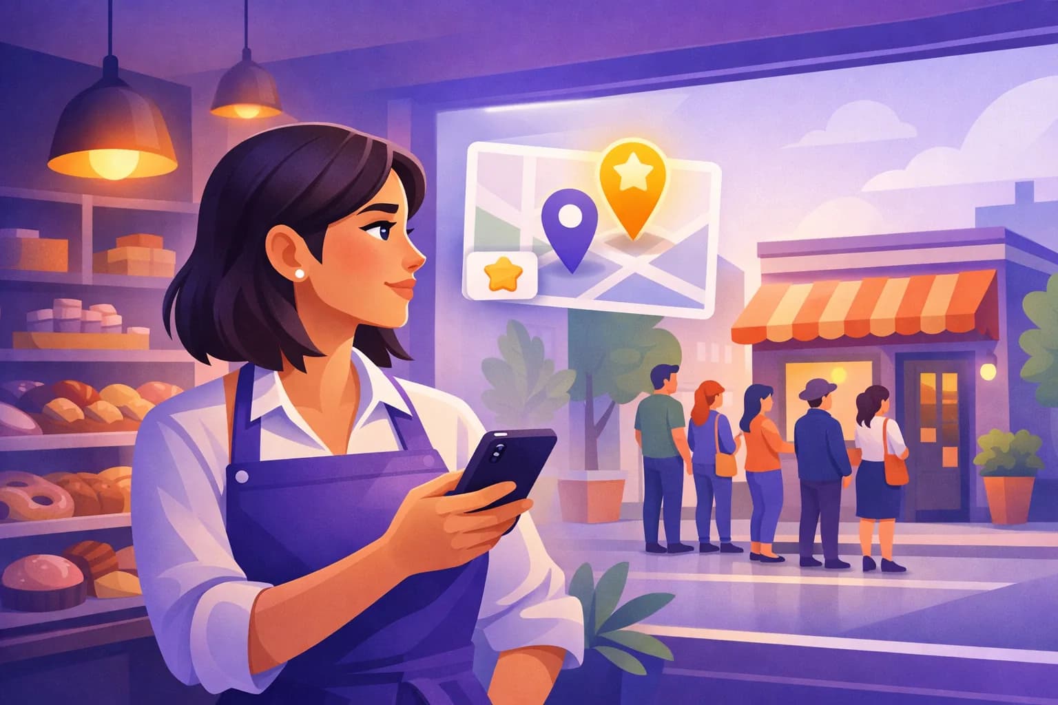 Business owner comparing her Google Maps position against the busier competitor across the street
